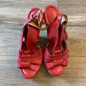 Chloé red leather sling back wedge size 38